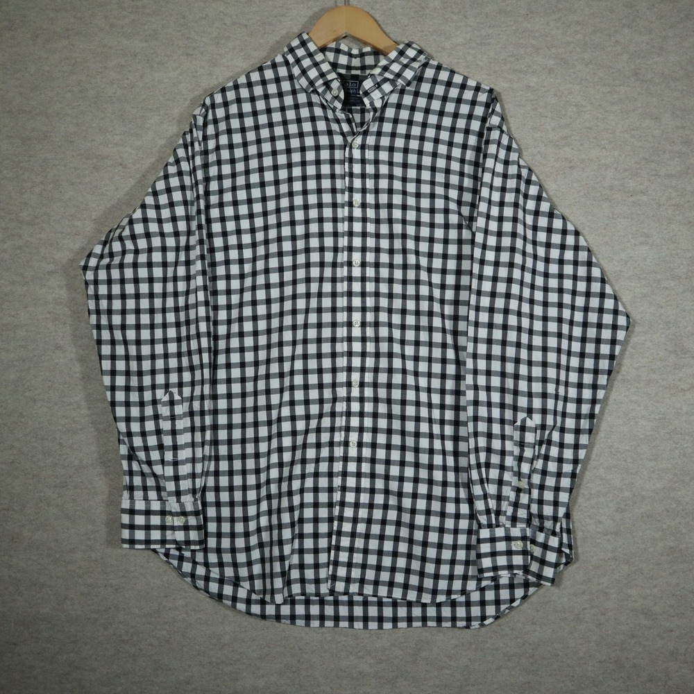Polo Ralph Lauren Regent Classic Fit Gingham Shirt Mens 17.5 34/35 Black White